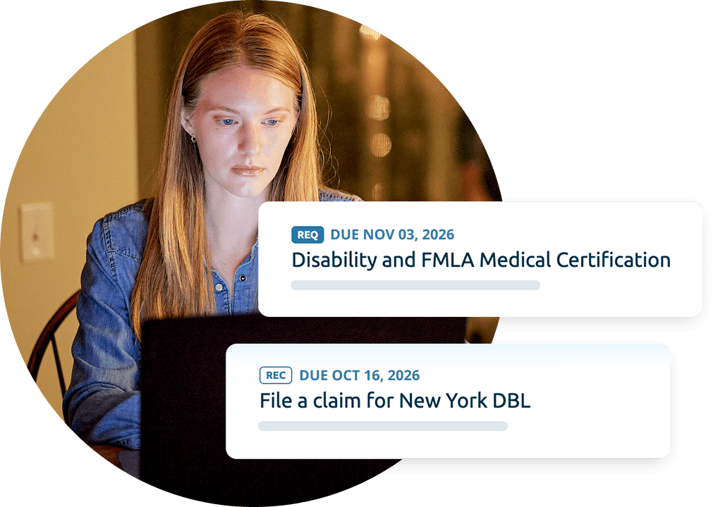 Image of Rose at home on her laptop completing steps in the leave portal.